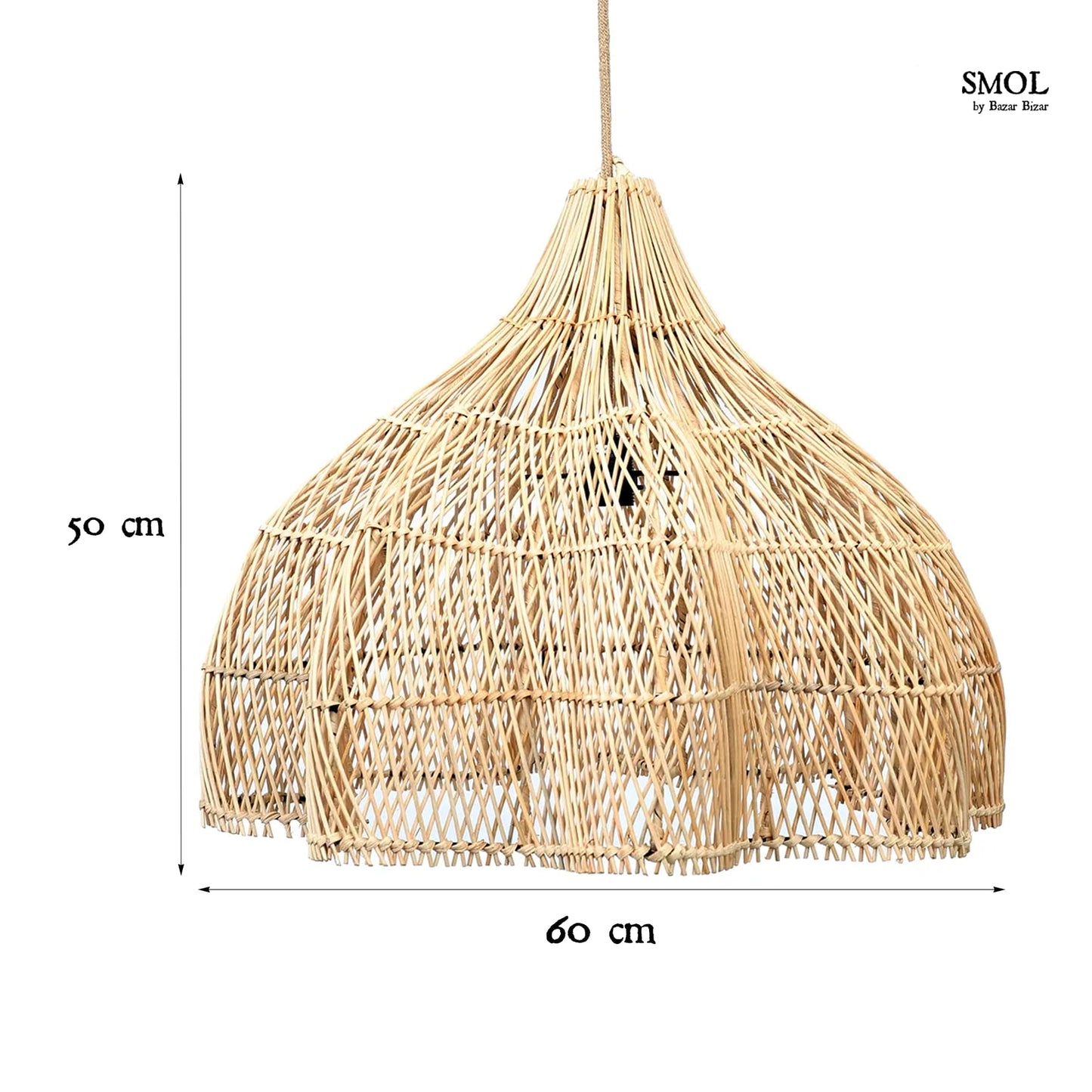 smol.hu -WULAN, natúr, rattan függőlámpa, d60 cm méretekkel