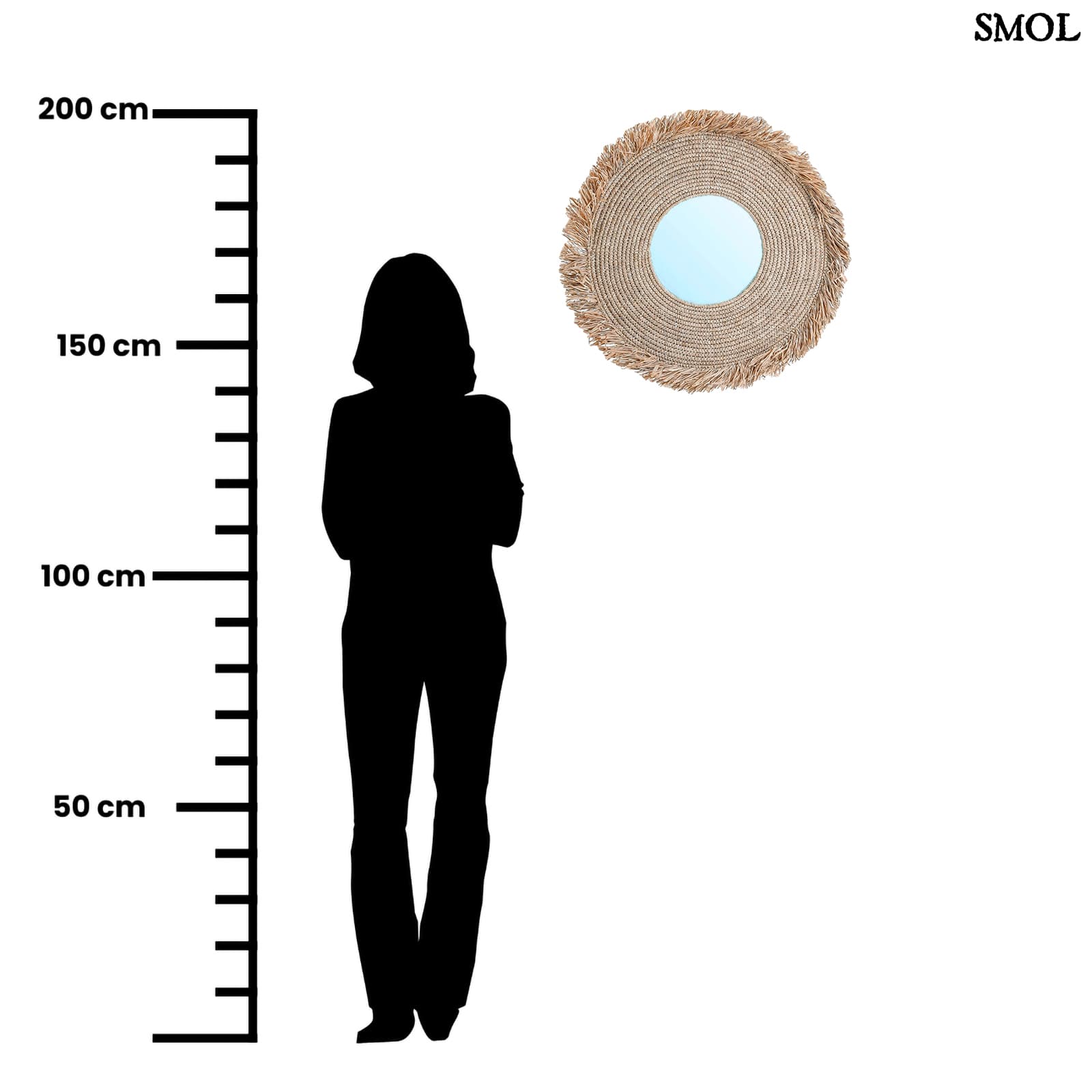 YEMA, falitükör dekoráció természetes raffiával, ⌀60 cm - smol.hu - méretarányosan