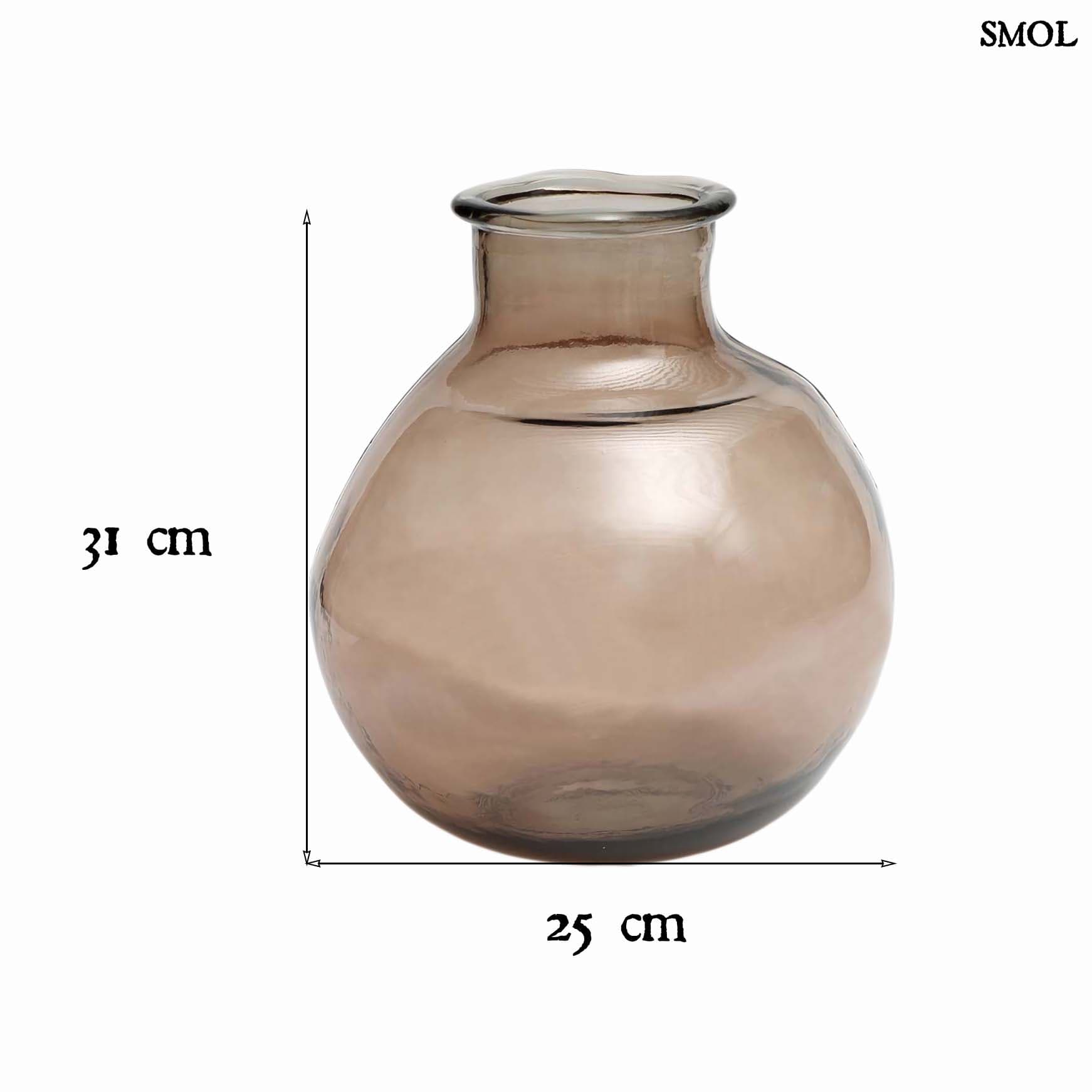 YUGANG, bézs üvegváza, 31 cm - újrahasznosított üvegből - smol.hu - méretekkel