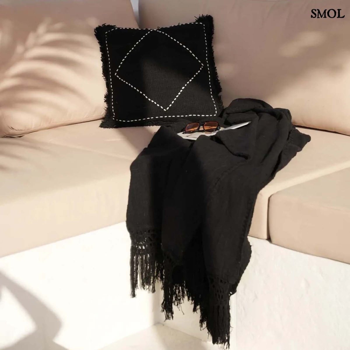 Ágytakaró - fekete, pamut, 260x122 cm | GYPSYB - SMOL