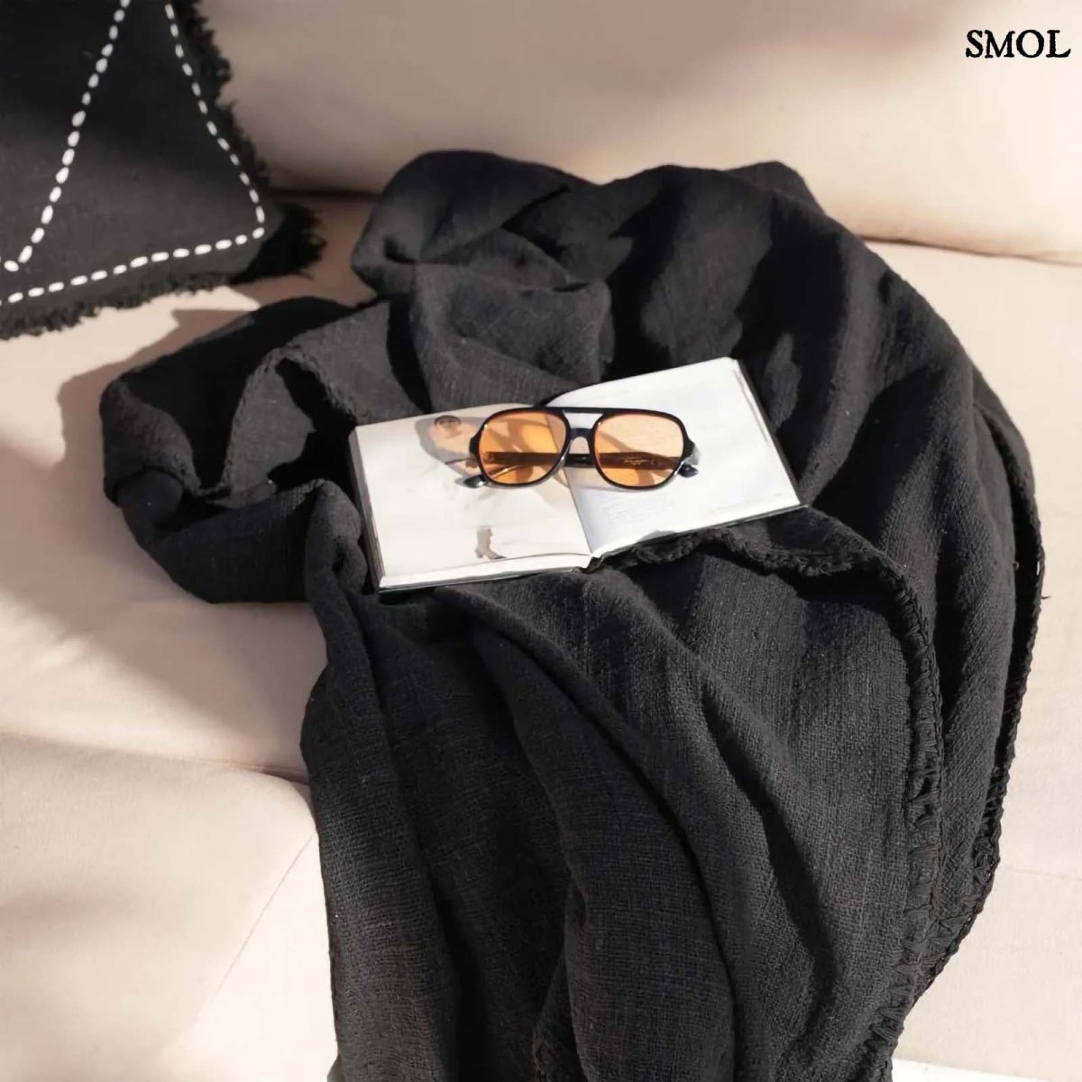 Ágytakaró - fekete, pamut, 260x122 cm | GYPSYB - SMOL