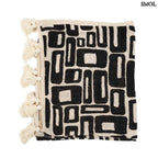 Azték mintás pamut ágytakaró natúr és fekete színekben- összehajtva