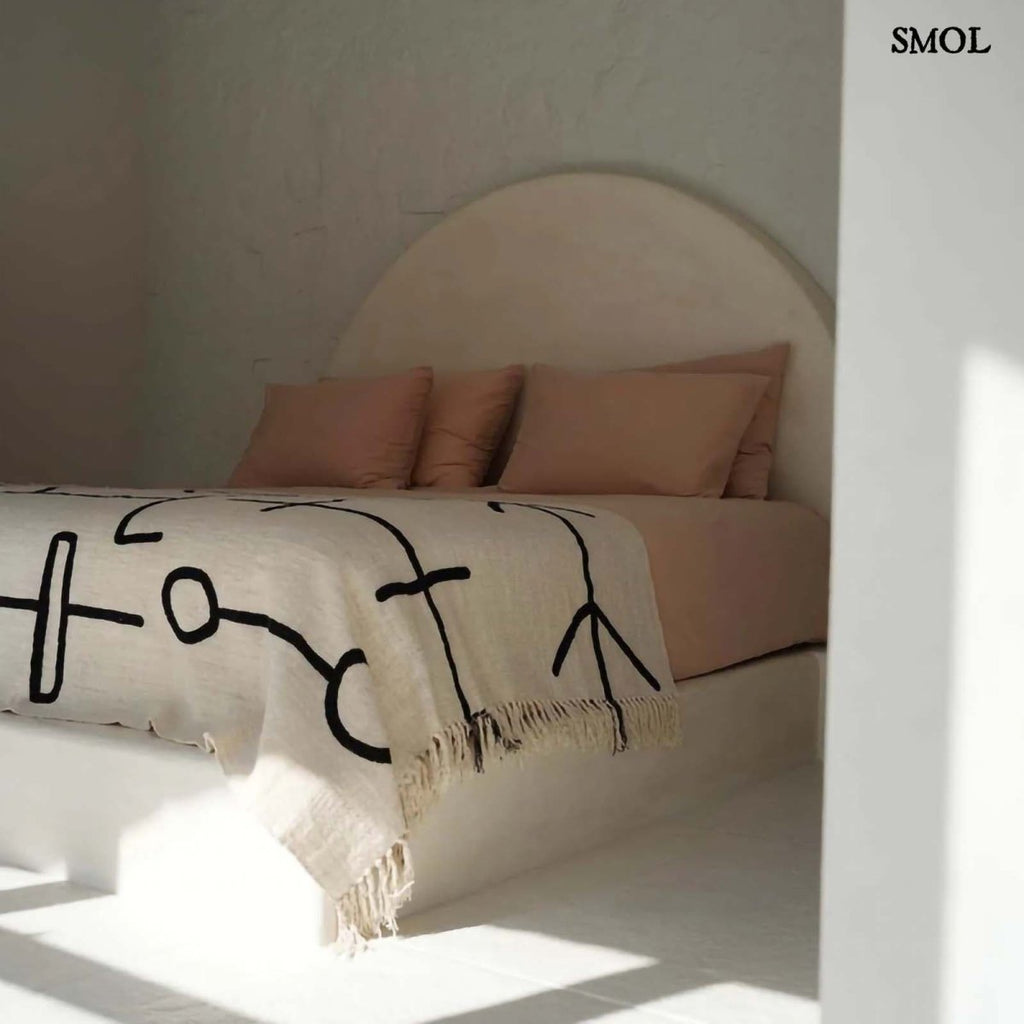 Ágytakaró - natúr - fekete, 240x128 cm | EVIL EYE - SMOL