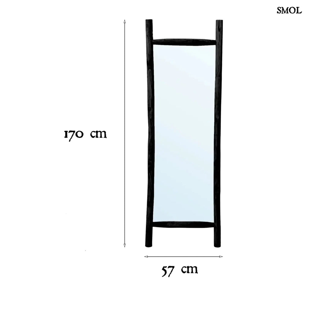 állótükör fekete teakfa keretben méretekkel