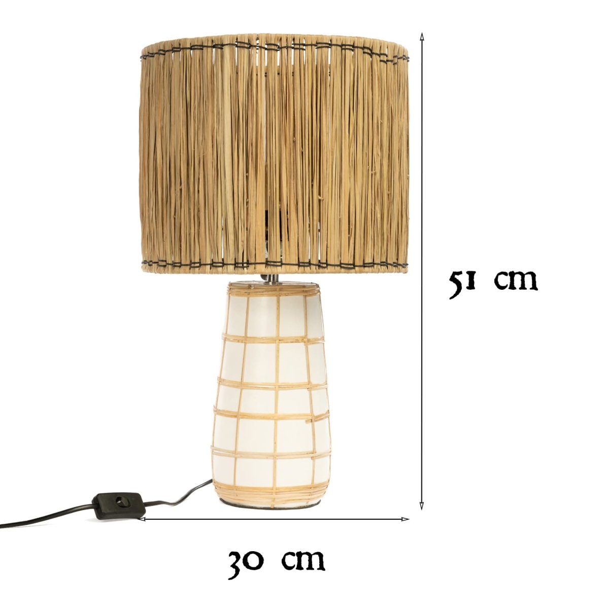 Asztali lámpa - fehér, rattannal, 51 cm | MOLOKAI - SMOL