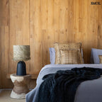 Természetes búrájú asztali lámpa kerámia talapzattal, hálószobában