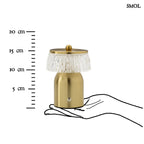 Disco Muffin asztali lámpa sárgaréz alappal és textúrált üveg búrával. Vezeték nélküli, USB töltős, méretarányosan