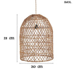 Kézzel fonott, natúr színű banánlevél függőlámpaernyő méretekkel