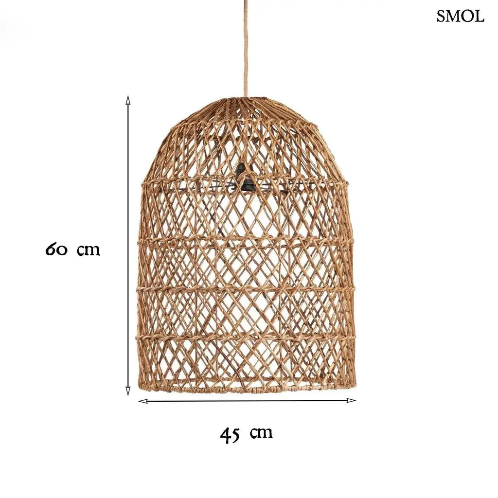 Kézzel szőtt, natúr barna banánlevél lámpaernyő ritka hálós fonással és harang alakú kialakítással, méretekkel