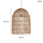 Kézzel szőtt, natúr barna banánlevél lámpaernyő ritka hálós fonással és harang alakú kialakítással, méretekkel