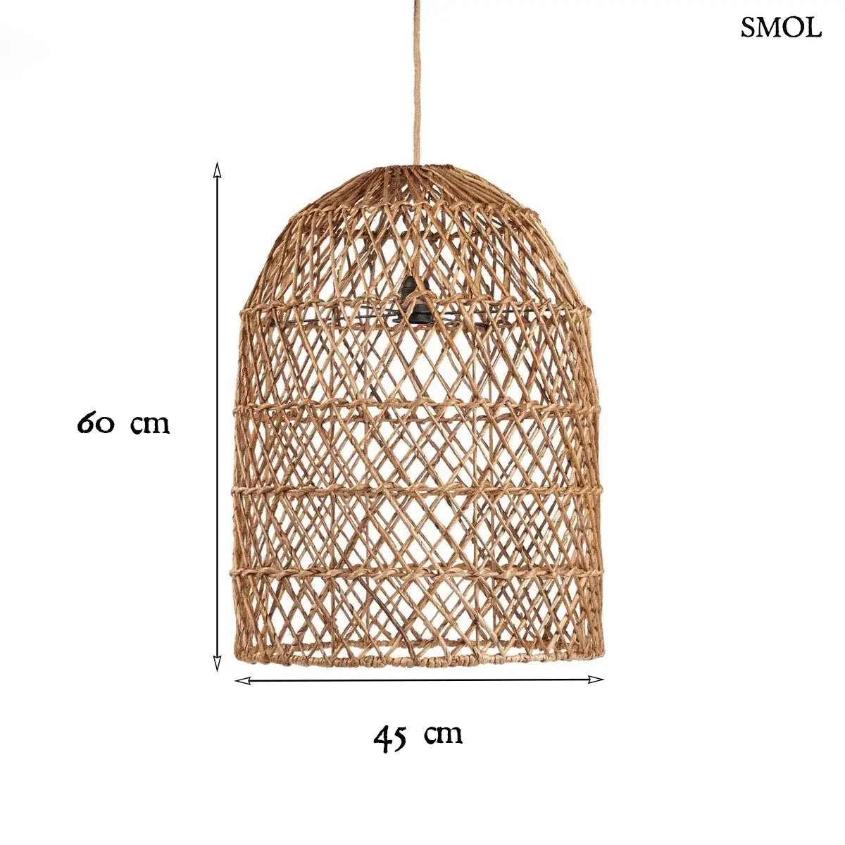 Kézzel szőtt, natúr barna banánlevél lámpaernyő ritka hálós fonással és harang alakú kialakítással, méretekkel