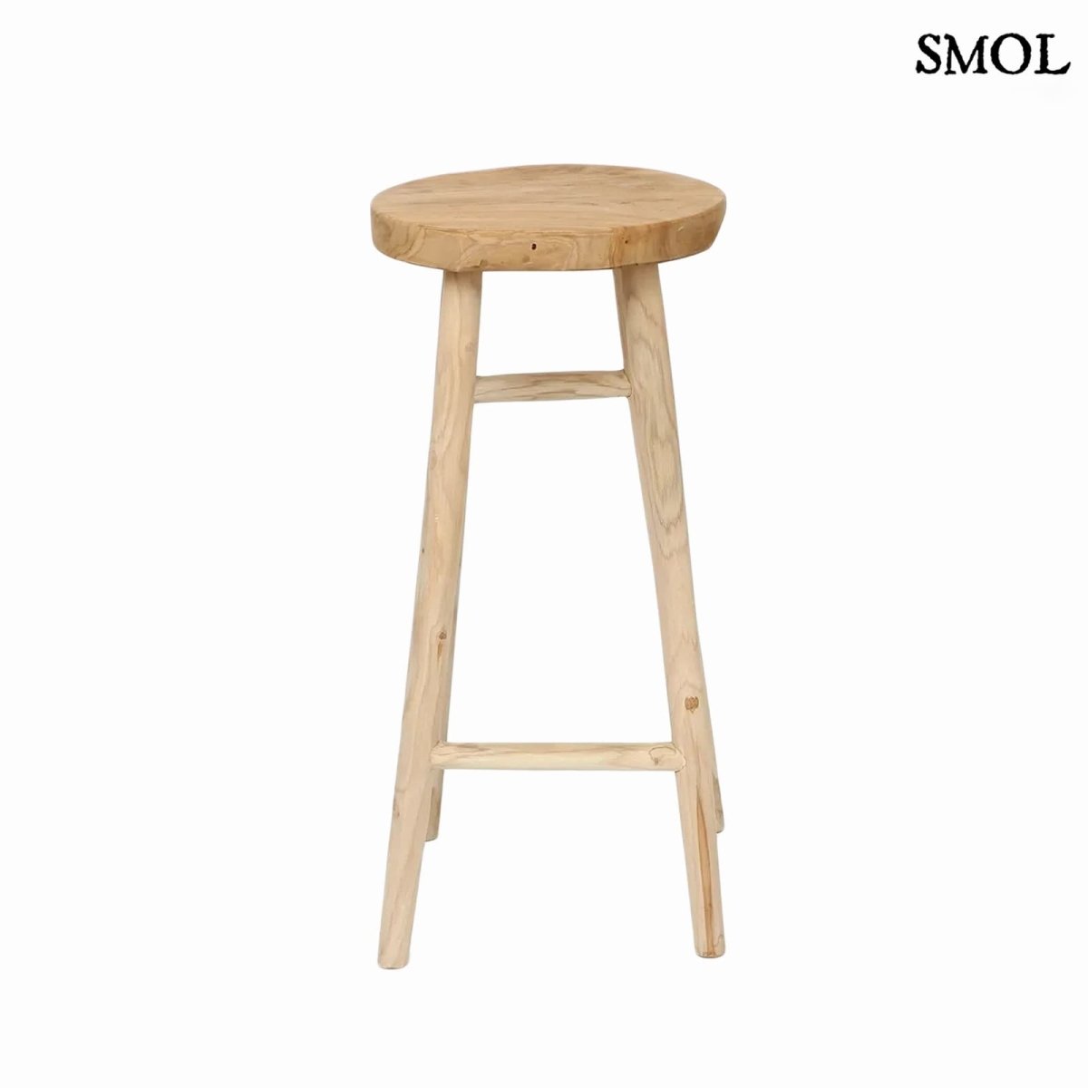 Természetes teakfa bárszék suarfa ülőlappal fehér háttérrel