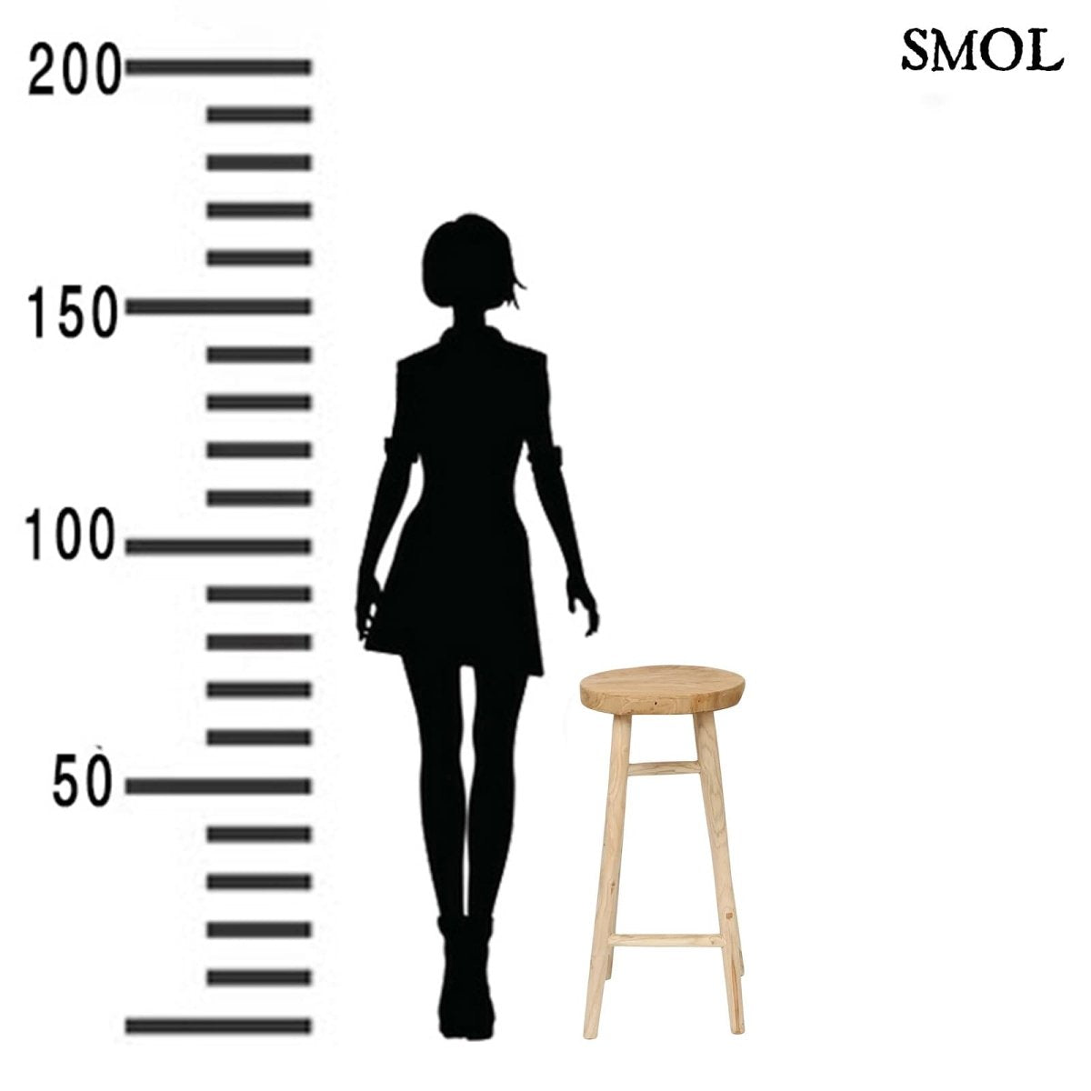 Természetes teakfa bárszék suarfa ülőlappal méretarányosan