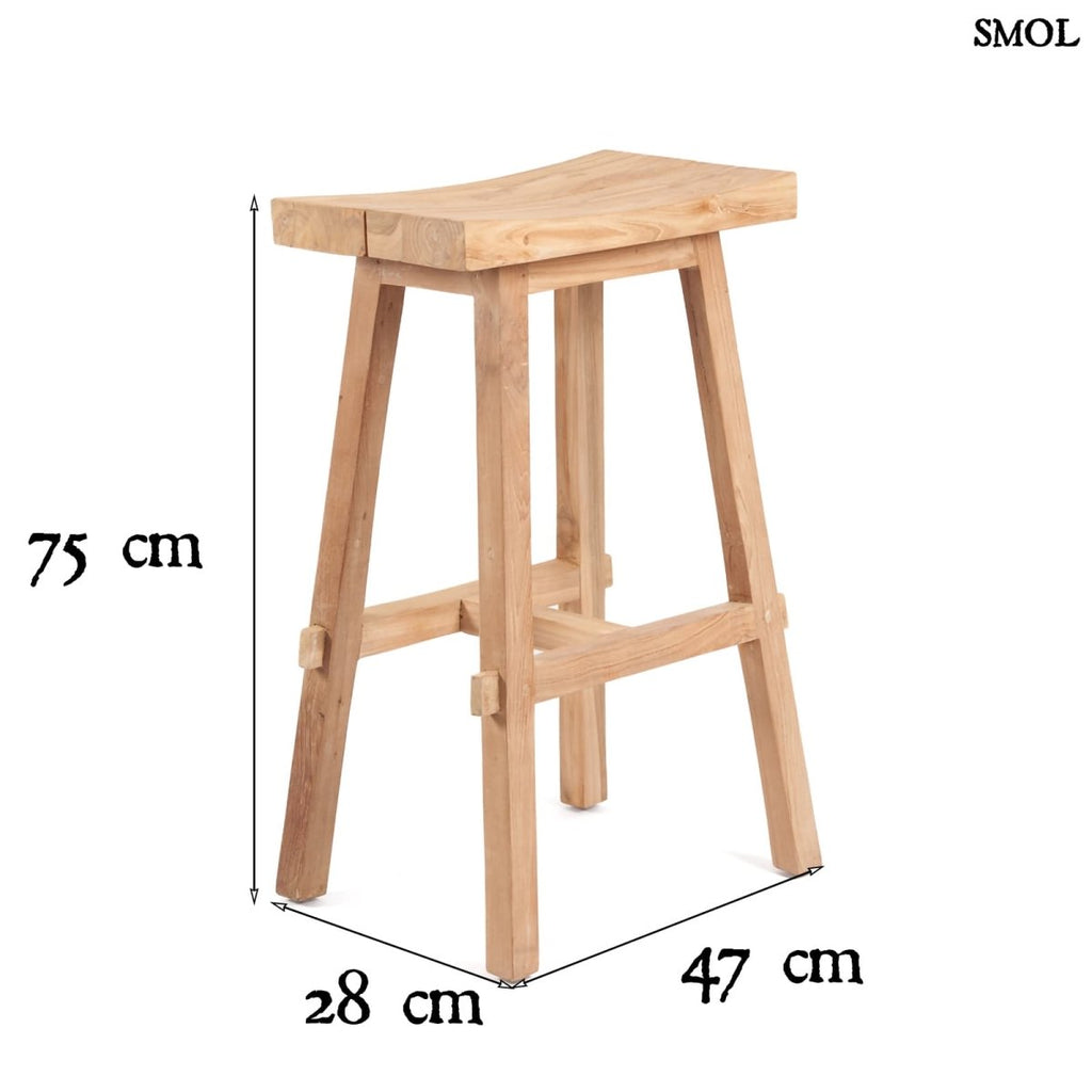 Természetes teakfából készült bárszék - méretekkel