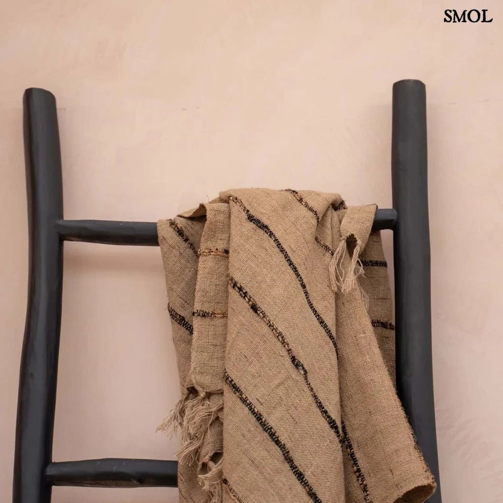 Bézs Pamut Pléd Fekete Csíkokkal | PLAID - SMOL