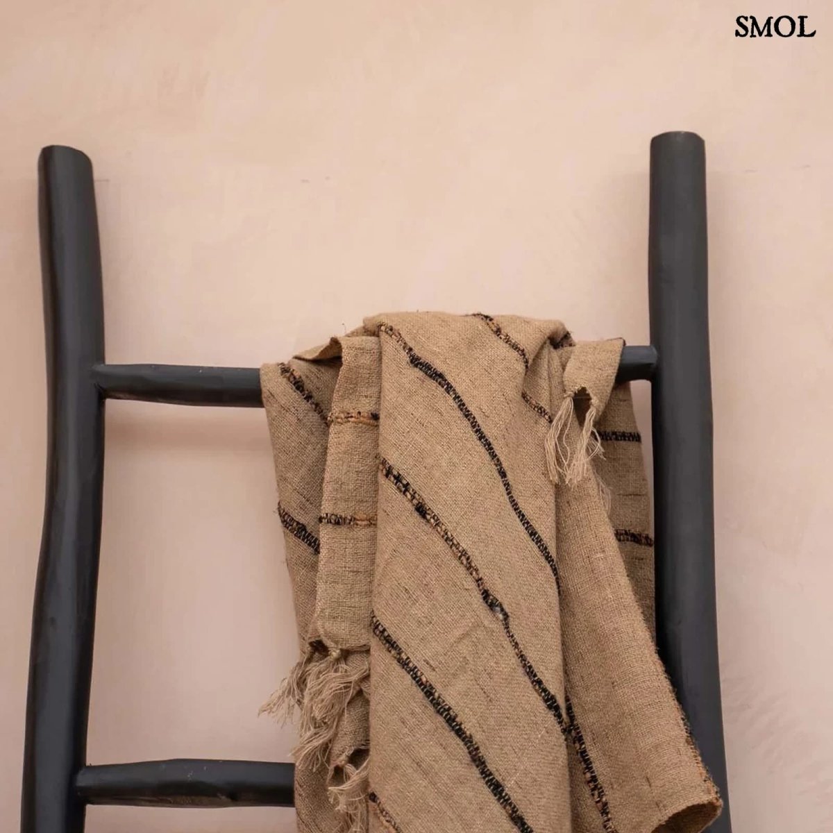 Bézs Pamut Pléd Fekete Csíkokkal | PLAID - SMOL