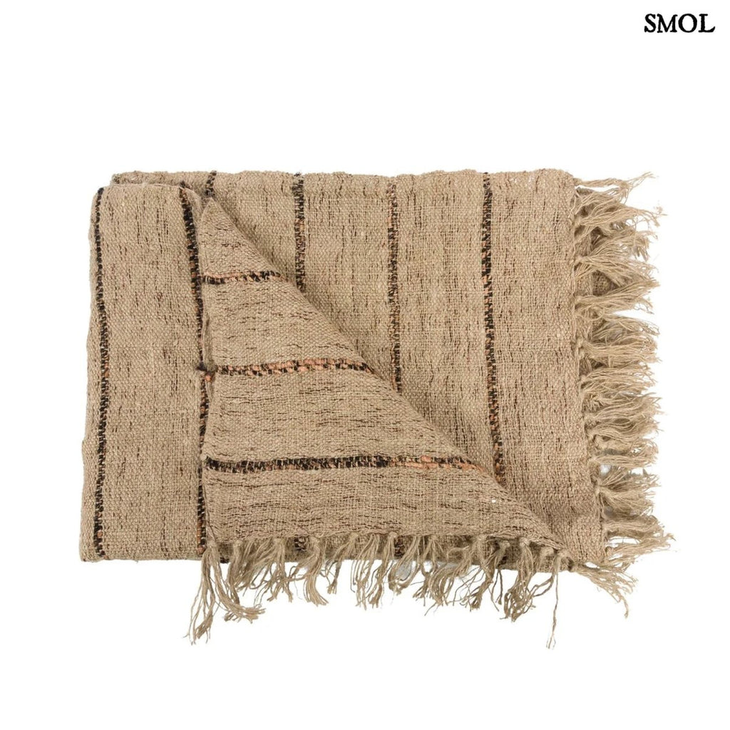 Bézs Pamut Pléd Fekete Csíkokkal | PLAID - SMOL