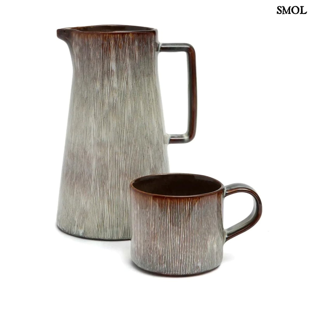 Bögre szett hat darab kézzel készült kerámiából - kancsóval