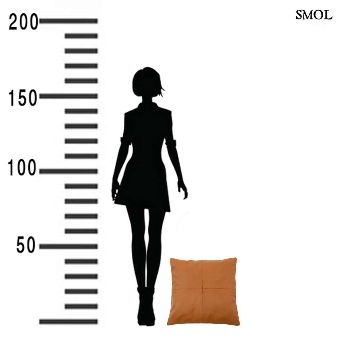 Camel színű bőr díszpárnahuzat méretarányosan