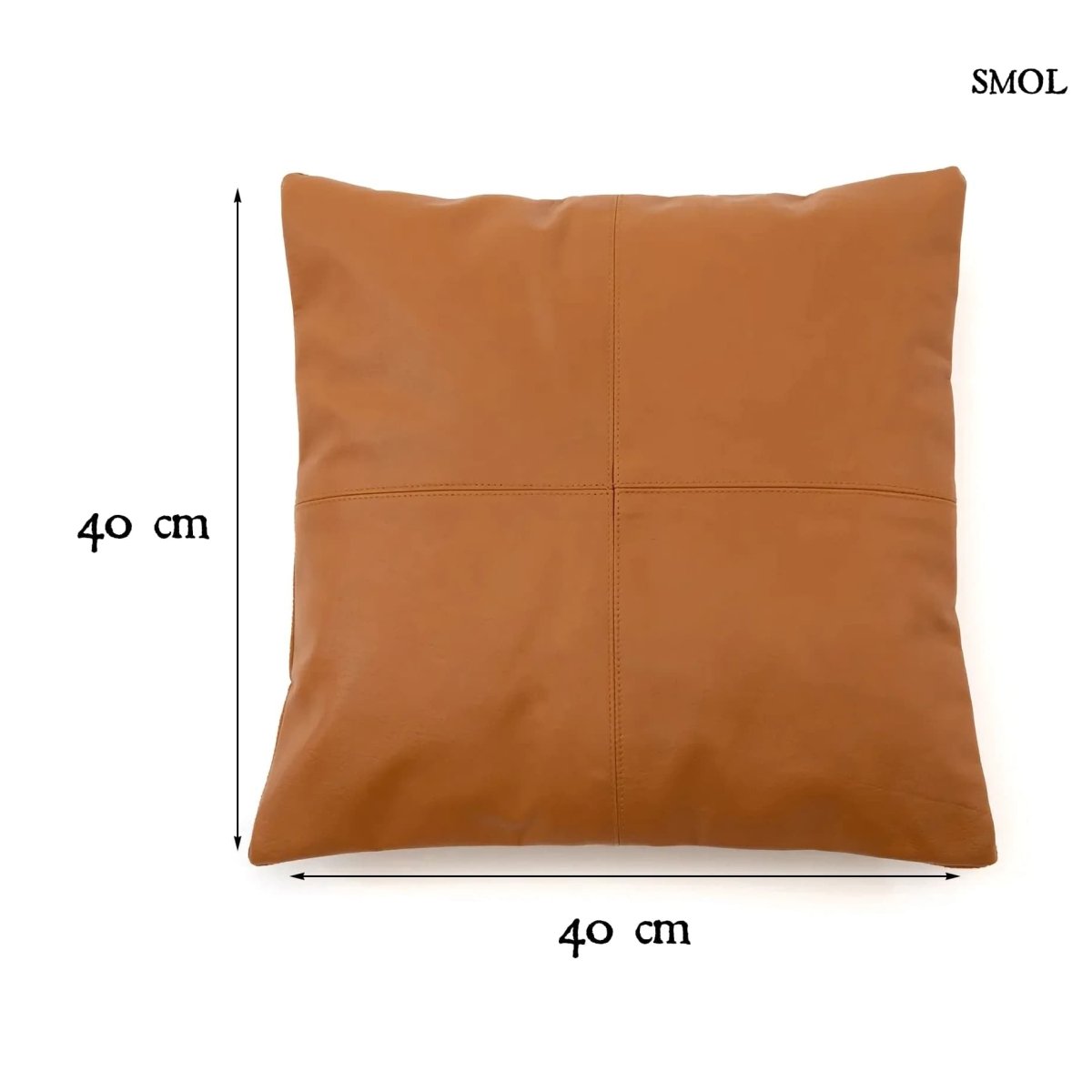 Camel színű bőr díszpárnahuzat méretekkel