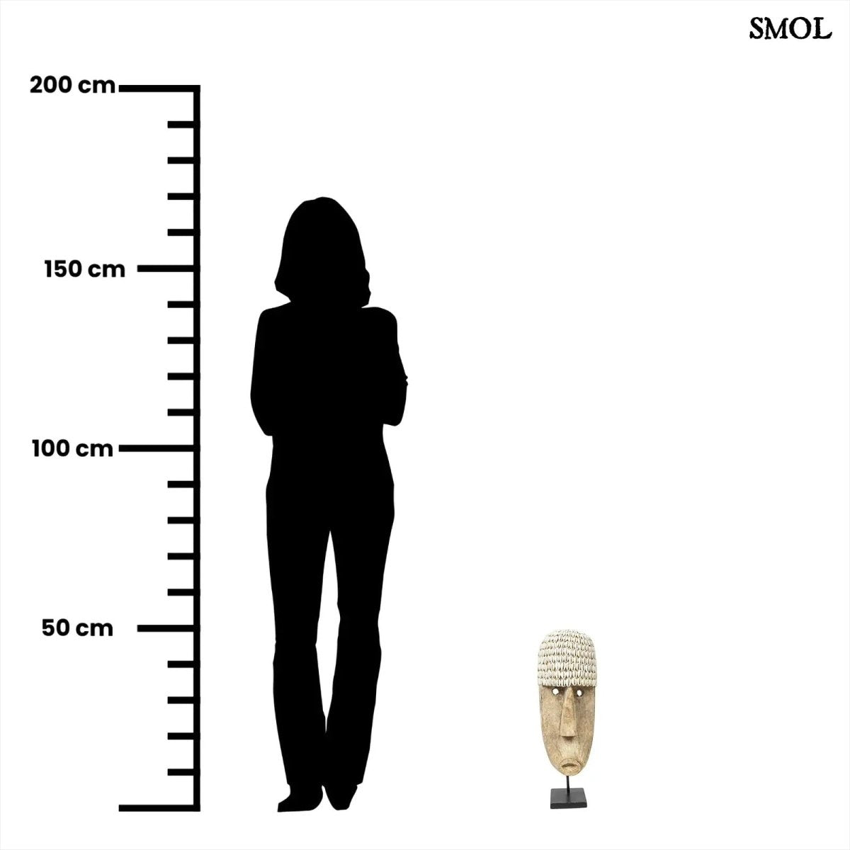Dekoratív Fa Maszk Kagylókkal – állványon, L | COWRIE - SMOL