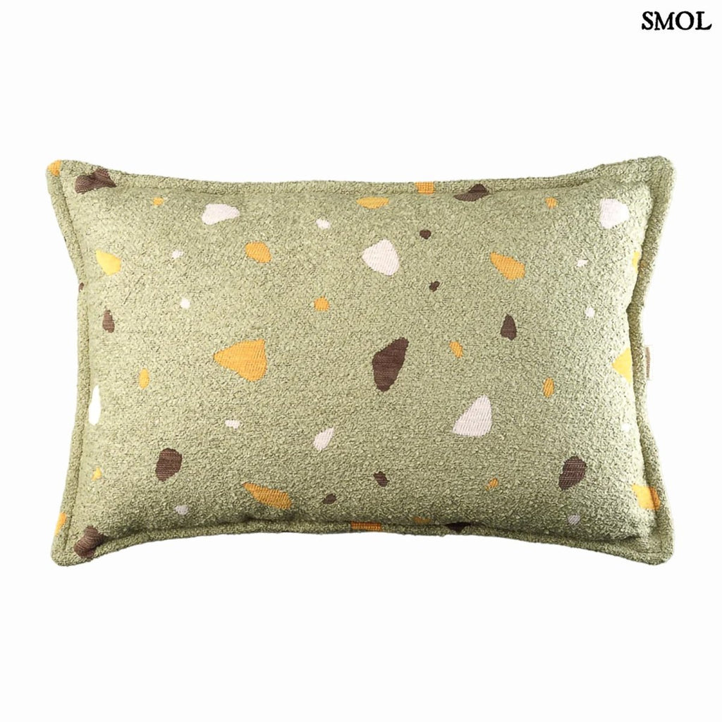 Buklé párna gyerekeknek, 55x33 cm, TERRAZZO MOSS dizájnnal, fehér háttérrel