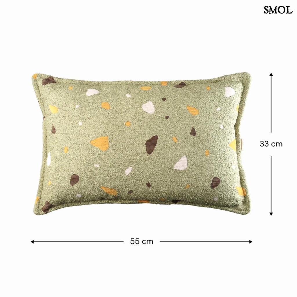 Buklé párna gyerekeknek, 55x33 cm, TERRAZZO MOSS dizájnnal, méretekkel