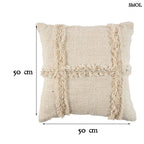Boho pamut párna natúr színben, kagylómintás díszítéssel - méretekkel