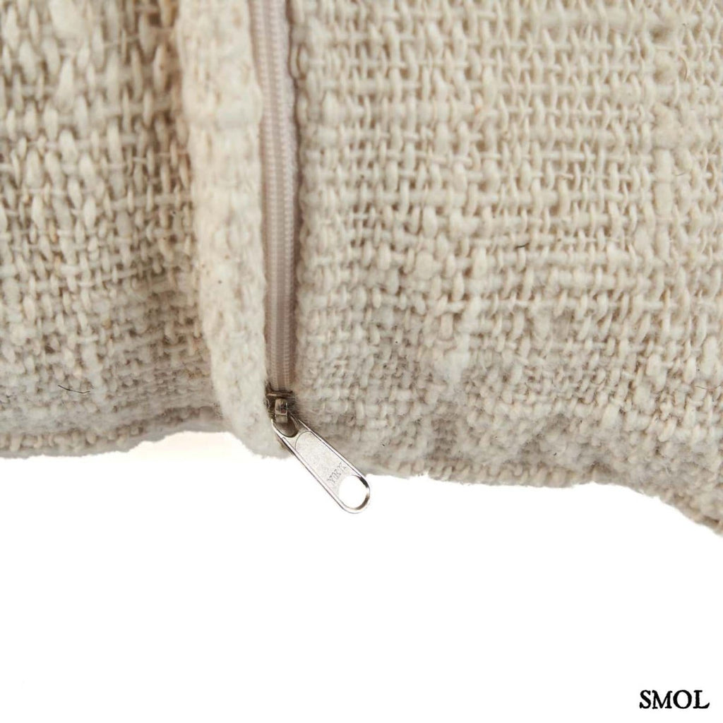 Boho pamut párna natúr színben, kagylómintás díszítéssel - cipzárral