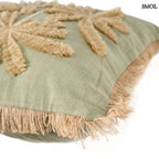 Díszpárnahuzat trópusi pálmafás hímzéssel, erdő zöld színben sarok nagyítva