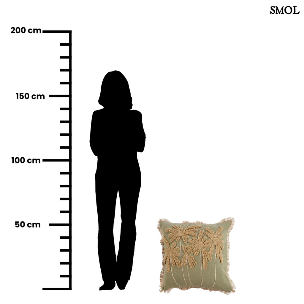 Díszpárnahuzat trópusi pálmafás hímzéssel, erdő zöld színben méretarányosan