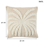 Pálmaleveles díszpárnahuzat natúr-fehér színben, textúrált, boho stílusú pamut és raffia anyagból méretekkel