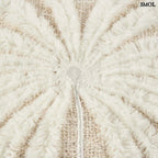 Pálmaleveles díszpárnahuzat natúr-fehér színben, textúrált, boho stílusú pamut és raffia anyagból közepe nagyítva