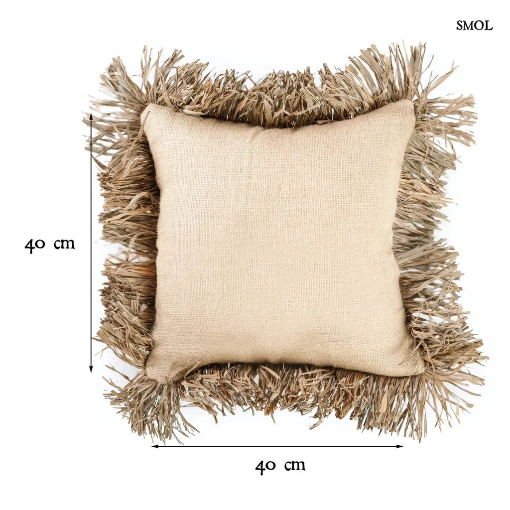 Natúr színű juta és raffia díszpárnahuzat méretekkel
