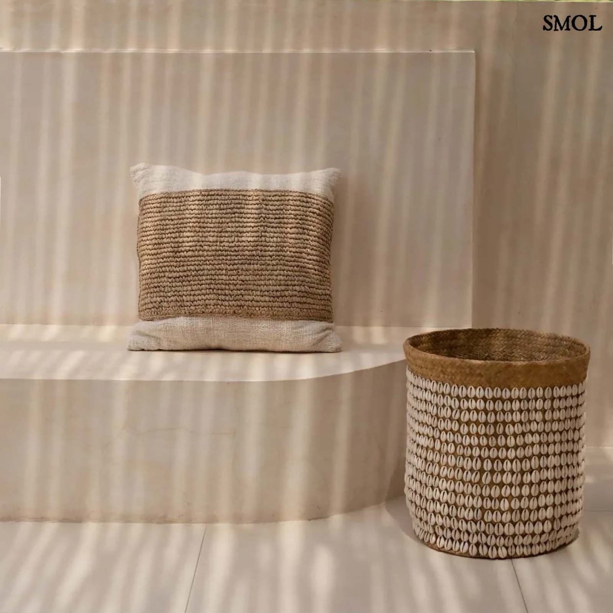 Díszpárnahuzat Raffiával | RAFFIA STAMP - SMOL