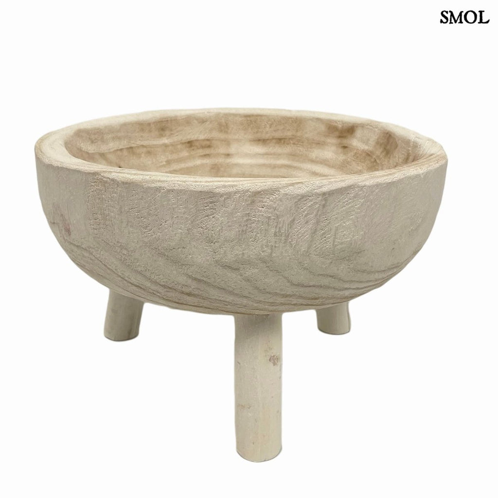 Dísztál- 3 lábbal, natúr, fa, 27,5 cm | KINGSLEY - smol.hu - fehér háttérrel