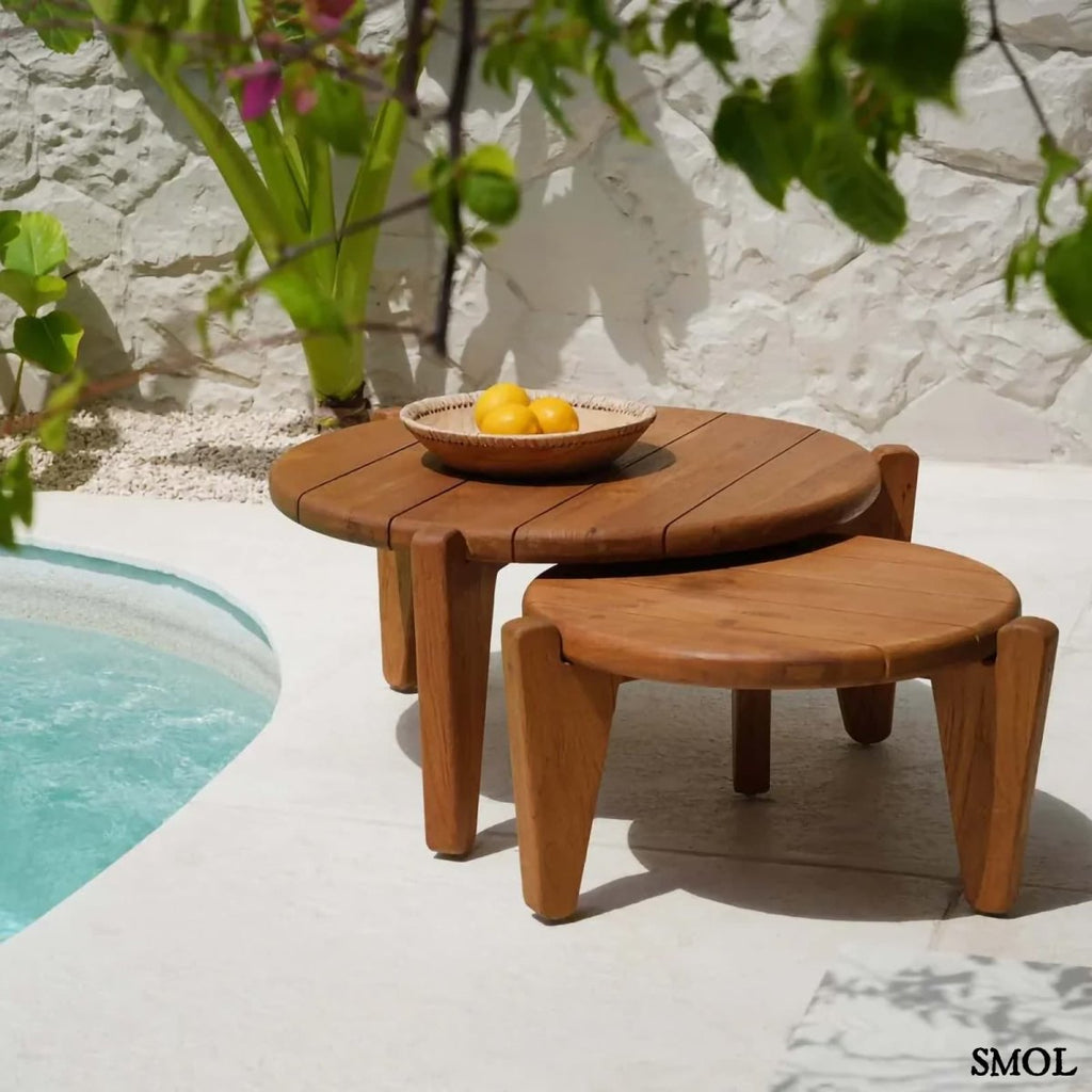 Dohányzóasztal - bel - és kültéri, teakfa, ⌀50 cm | SESEH - SMOL