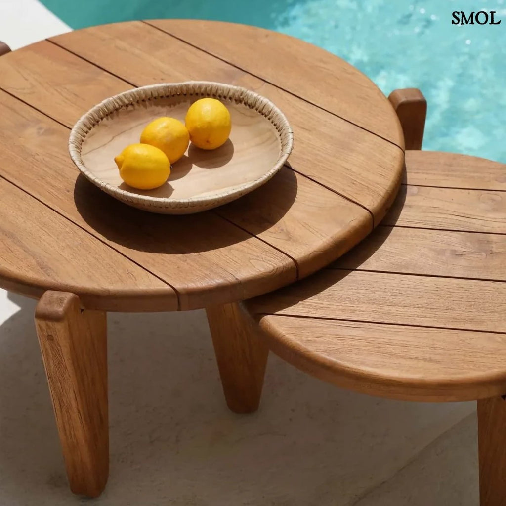 Dohányzóasztal - bel - és kültéri, teakfa, ⌀50 cm | SESEH - SMOL