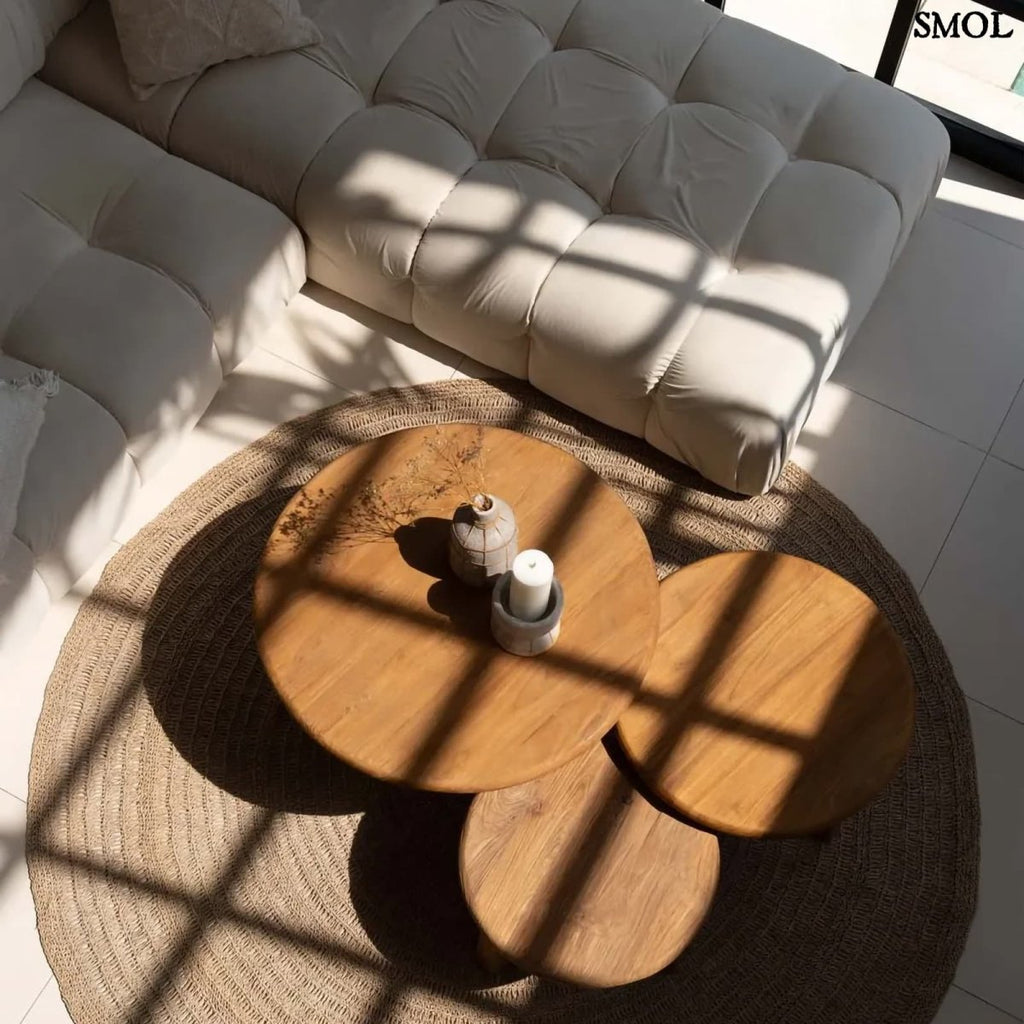 Dohányzóasztal - nagyméretű, teakfa, ⌀80 cm | FUSUMA - SMOL