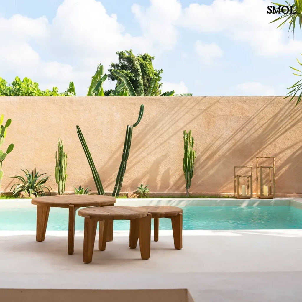 Dohányzóasztal - nagyméretű, teakfa, ⌀80 cm | WABI SABI - SMOL