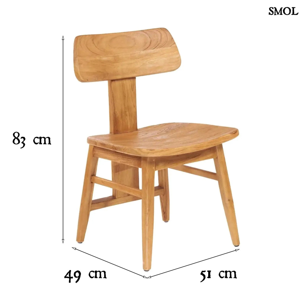 Étkezőszék teakfából – natúr | LOVYA | SMOL - méretekkel