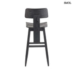 Fekete fa bárszék LovYa, tömör teakfa háttámlával, modern konyhaszigethez hátulról