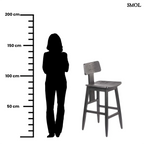 Fekete fa bárszék LovYa, tömör teakfa háttámlával, modern konyhaszigethez méretarányosan