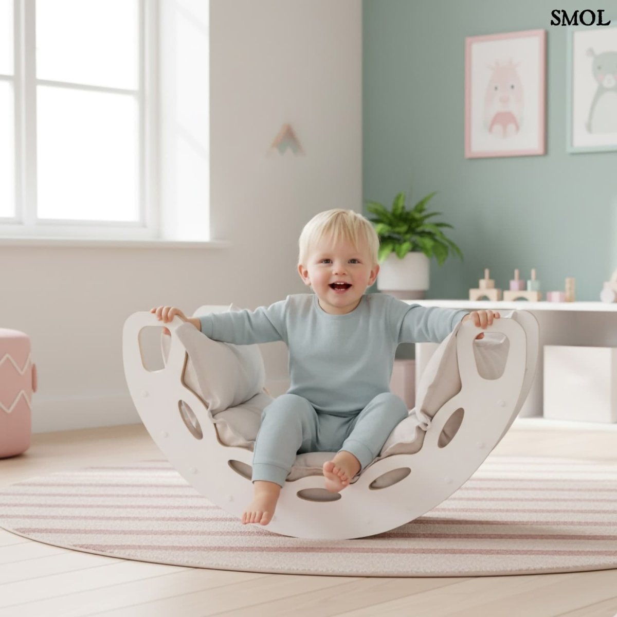 Fa Gyerek Hintaszék 4 az 1 - ben – Csúszda, Mászófal, bézs| SMALL ROCKER - SMOL