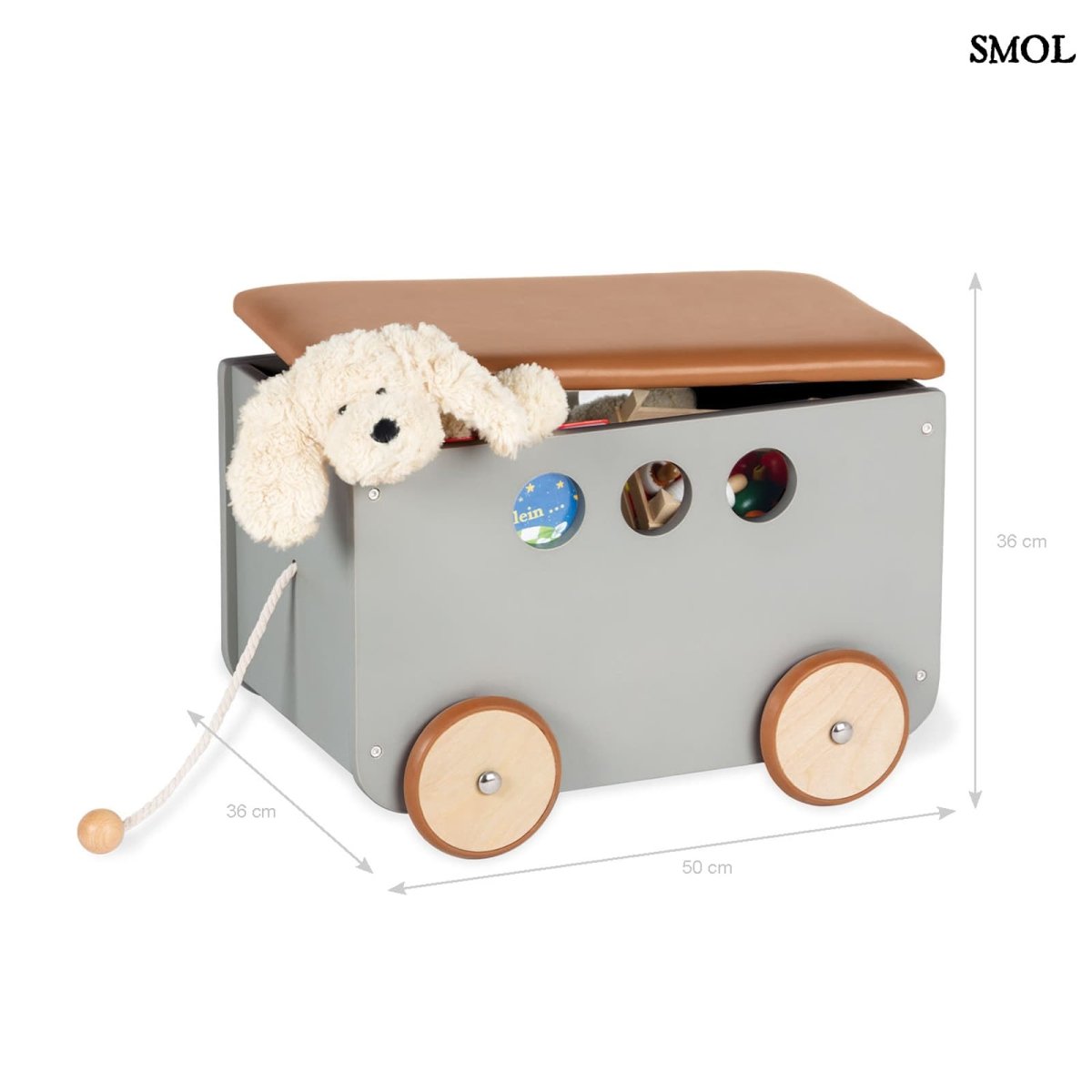 Fa Játékdoboz Kerekeken, szürke | JIM - SMOL