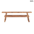 Natúr teakfából készült, rusztikus megjelenésű fa pad szemből