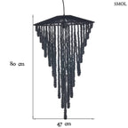 Fekete fagolyós csillár kézzel faragott gyöngysorokkal és fonott ernyővel, méretekkel