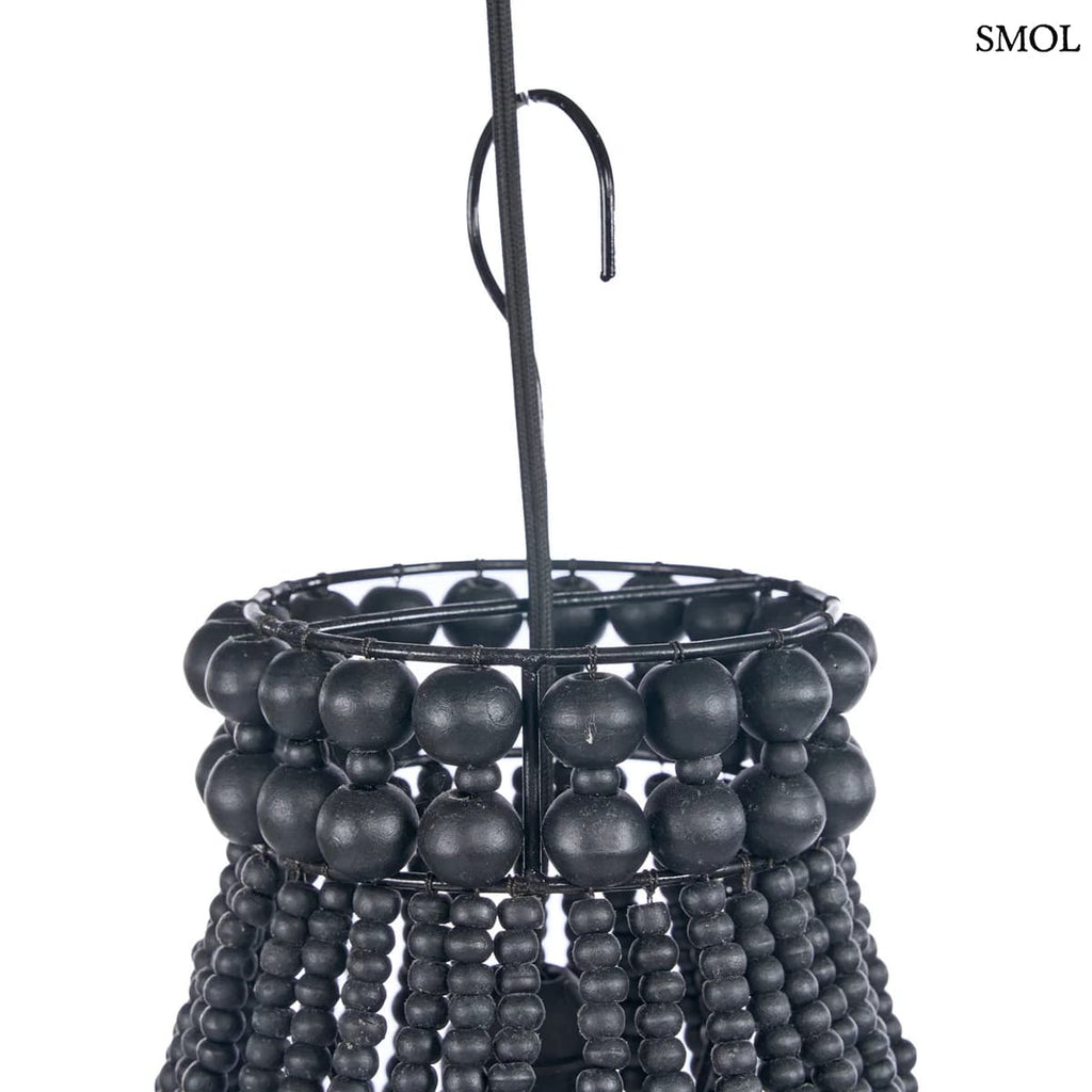 Fekete fagolyós csillár kézzel fűzött fagyöngyökkel és csepp alakú függőlámpa kialakítással, akasztóval