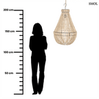 Természetes fa színű, kézzel fűzött boho fagolyós csillár, méretarányosan