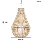 Természetes fa színű, kézzel fűzött boho fagolyós csillár, méretekkel